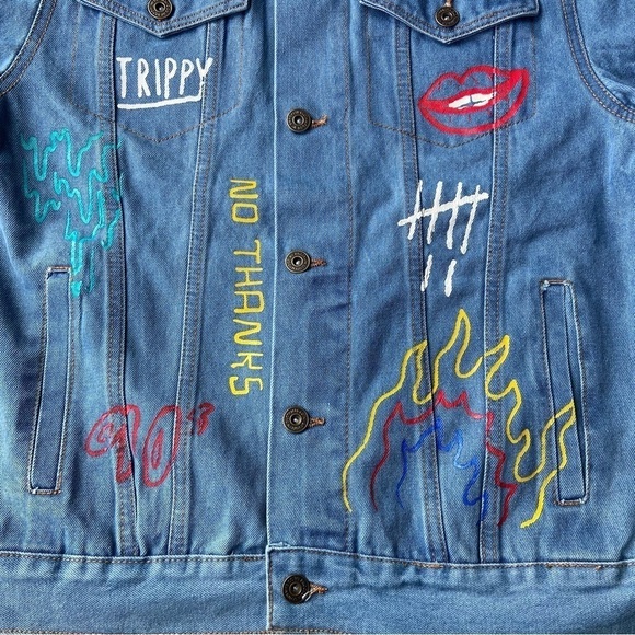 NWT Brooklyn Cloth Streetwear Graffiti Denim Button Up Jean Jacket - Picture 7 of 16
